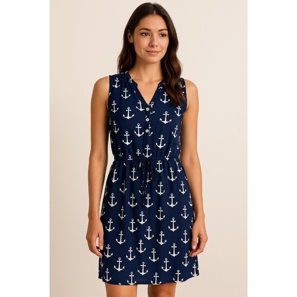 Escapada Anchor print drawstring waist beach summer Dress Womens Size S - Picture 1 of 10